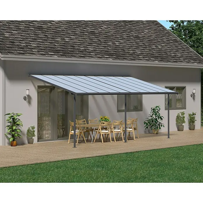 Palram – Canopia Terrassenüberdachung Sierra - B x T: 619 x 299 cm, Anthrazitgrau, Polycarbonat, Klar - Stilvolle Terrassenüberdachung mit elegantem Design, die den Außenbereich aufwertet und Schutz vor Witterungseinflüssen bietet.