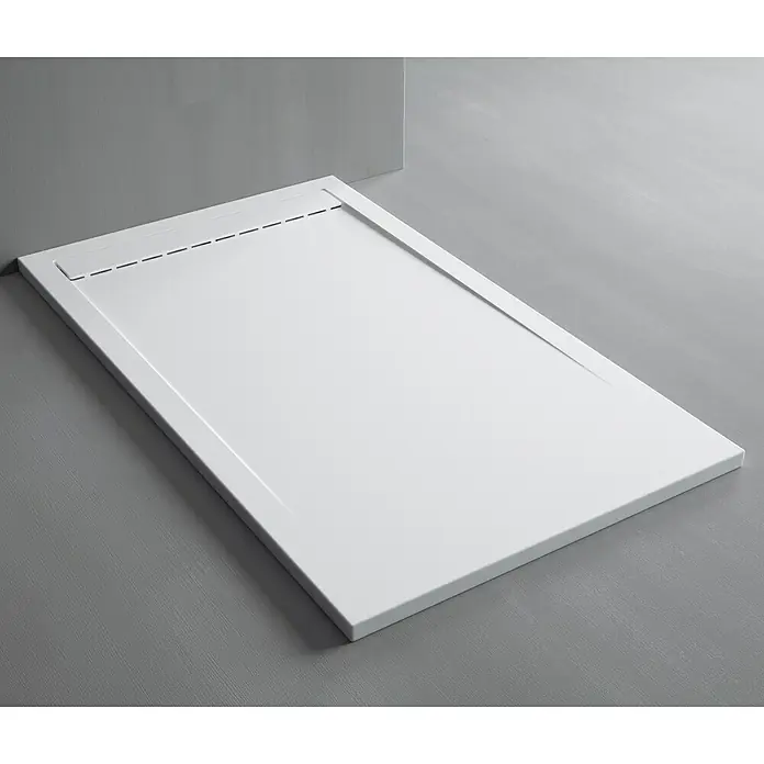 Duplach Plato de ducha Smart - L x An: 100 x 90 cm, Material compuesto, Blanco - Elegante plato de ducha rectangular blanco, diseñado para un baño moderno a nivel del suelo. Este plato de ducha se integra en cualquier diseño de baño.