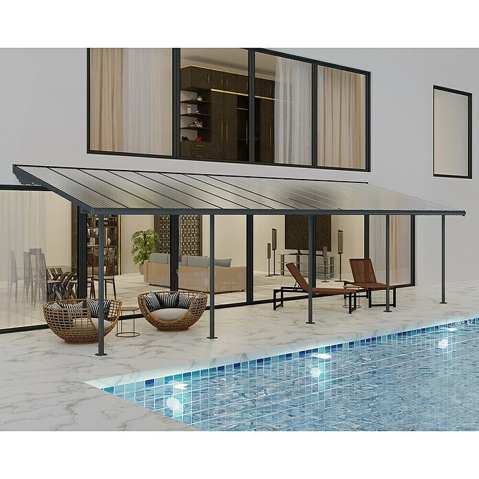Palram – Canopia Terrassenüberdachung Sierra (B x T: 924 x 299 cm, Anthrazitgrau, Polycarbonat, Klar) | BAUHAUS