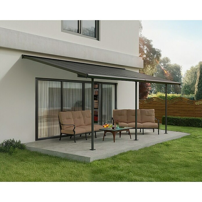 Palram – Canopia Terrassenüberdachung Capri (B x T: 619 x 299 cm, Anthrazit, Polycarbonat, Klar) | BAUHAUS