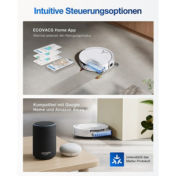 Ecovacs Robot aspirador con mopa Deebot T80 Omni (Potencia de aspiración: 18.000 Pa, Duración de la batería: 297 min, Capacidad del robot: 220 ml) | BAUHAUS