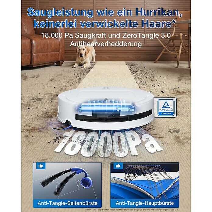 Ecovacs Robot aspirador con mopa Deebot T80 Omni (Potencia de aspiración: 18.000 Pa, Duración de la batería: 297 min, Capacidad del robot: 220 ml) | BAUHAUS