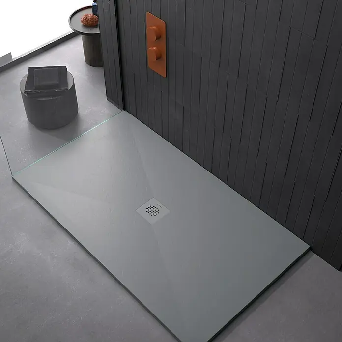 Duplach Plato de ducha Sorty - L x An: 110 x 70 cm, Material compuesto, Gris - Aquí hay un plato de ducha gris con desagüe, perfecto para un baño moderno, que aporta elegancia y estilo.