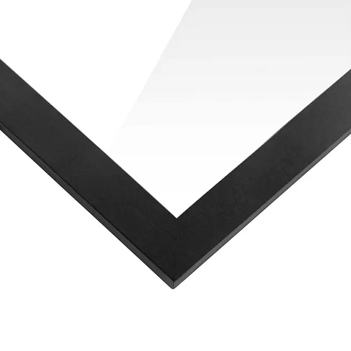 Reinders Holzrahmen - 61 x 91,5 cm, Schwarz - Nahaufnahme eines eleganten schwarzen Bilderrahmens, der die scharfen Linien und die minimalistische Ästhetik hervorhebt. Perfekt, um Kunst stilvoll zu präsentieren.