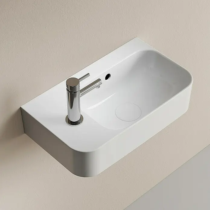 Emke Waschbecken CB13 - B x L: 26,5 x 45 cm, Hahnloch: Links, Mit Überlauf, Weiß