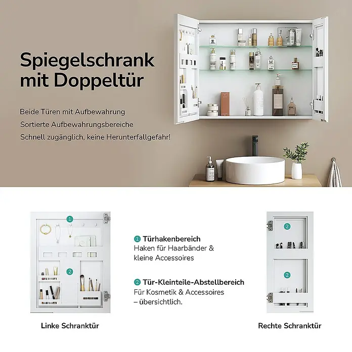 Emke Spiegelschrank Nexus - Aluminium, Weiß