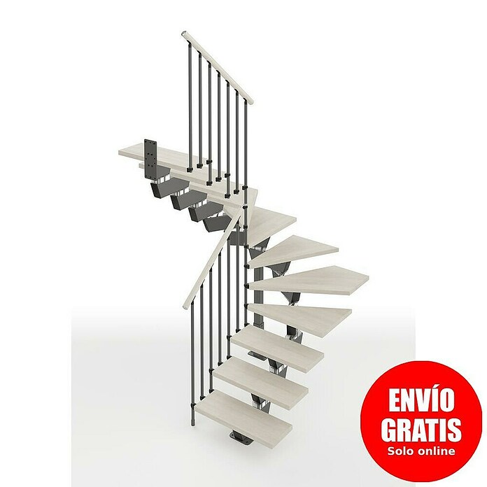 Scrigno Escalera principal Lumina U (75 cm, 1/4 espiral izquierda, Altura de planta: 241 cm - 289 cm, Antracita/Blanco) | BAUHAUS