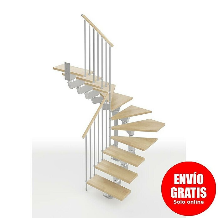 Scrigno Escalera principal Lumina U (95 cm, 1/4 espiral izquierda, Altura de planta: 241 cm - 289 cm, Plata/Beige) | BAUHAUS