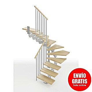 Scrigno Escalera principal Lumina U (65 cm, 1/4 espiral izquierda, Altura de planta: 241 cm - 289 cm, Plata/Beige)