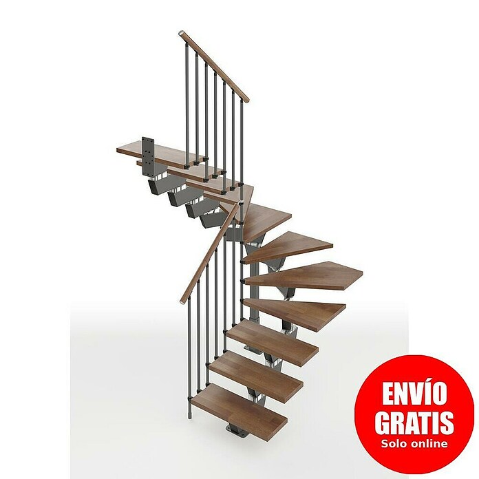 Scrigno Escalera principal Lumina U (85 cm, 1/4 espiral izquierda, Altura de planta: 241 cm - 289 cm, Antracita/Nogal) | BAUHAUS