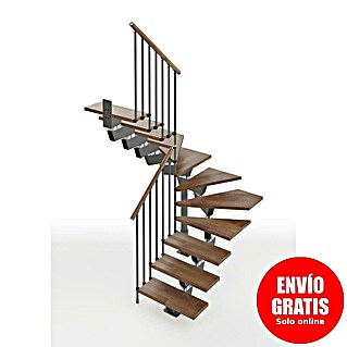 Scrigno Escalera principal Lumina U (75 cm, 1/4 espiral izquierda, Altura de planta: 241 cm - 289 cm, Antracita/Nogal)