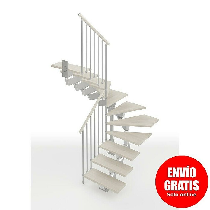 Scrigno Escalera principal Lumina U (75 cm, 1/4 espiral izquierda, Altura de planta: 241 cm - 289 cm, Plata/Blanco) | BAUHAUS