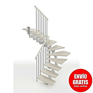 Scrigno Escalera compacta Lumina (Ancho: 85 cm, Plata, 1/4 espiral izquierda, Blanco, Altura de planta: 241 cm - 289 cm)