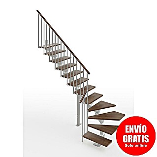 Scrigno Escalera principal Lumina L (95 cm, 1/4 espiral izquierda, Altura de planta: 241 cm - 289 cm, Plata/Nogal)