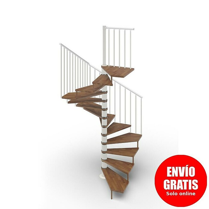 Scrigno Escalera de caracol Quadra (Diámetro: 120 cm, Altura de planta: 267 cm - 312 cm, Blanco/Nogal) | BAUHAUS