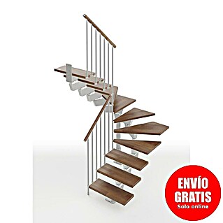 Scrigno Escalera principal Lumina U (85 cm, 1/4 espiral izquierda, Altura de planta: 241 cm - 289 cm, Plata/Nogal)