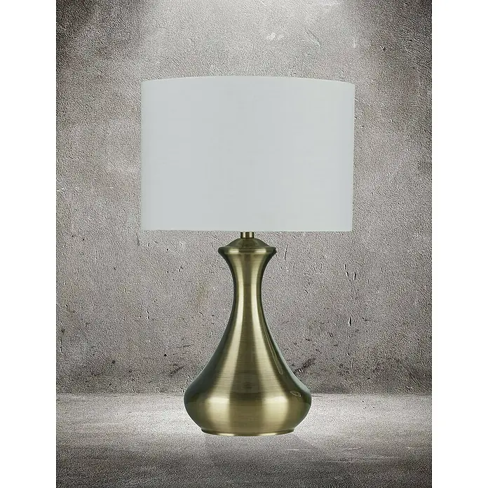 Searchlight Tischleuchte rund Touch - 60 W, 24 x 24 x 40 cm, Messing/ Ivory, E14 - Elegante Tischlampe mit einem schlanken, bronzefarbenen Sockel und einem schlichten, weißen Lampenschirm, die jedem Raum eine warme Atmosphäre verleiht.