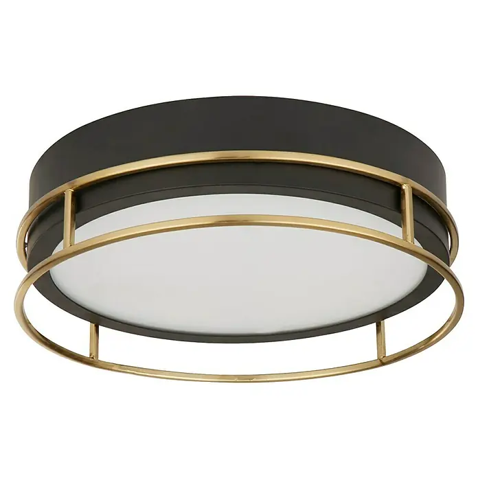 Searchlight Deckenleuchte rund Phoenix - 60 W, Ø x H: 30 x 9,5 cm, Schwarz/ Gold - Diese Deckenleuchte besticht durch ihr schwarzes Gehäuse mit goldenen Akzenten, die einen Hauch von Eleganz verleihen. Das Licht ist hell und gleichmäßig.