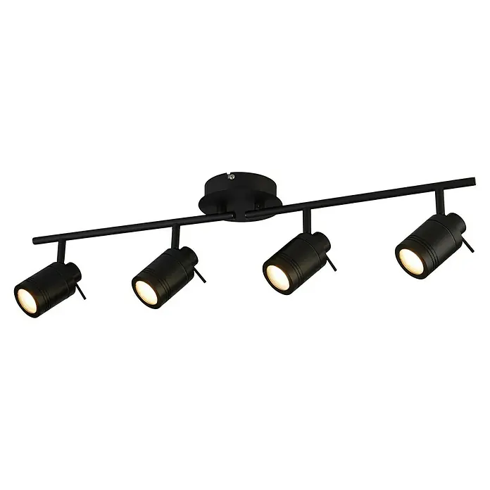 Searchlight LED-Deckenstrahler Samson - 10 W, L x B x H: 79 x 13 x 19,5 cm, Schwarz - Moderne schwarze Schienenleuchte mit vier hellen Strahlern, ideal zur flexiblen Ausleuchtung verschiedener Bereiche im Raum.