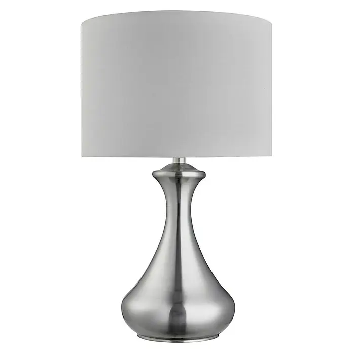 Searchlight Tischleuchte rund Touch - 60 W, 24 x 24 x 40 cm, Silber, E14 - Elegante Lampe mit einem satinierten Lampenschirm und einem schlanken, gebürsteten Metallsockel, perfekt für modernes Ambiente.