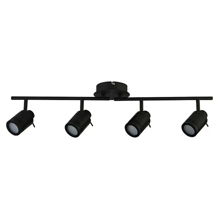 Searchlight LED-Deckenstrahler Samson - 10 W, L x B x H: 79 x 13 x 19,5 cm, Schwarz - Eine schwarze Schienenleuchte mit vier Strahlern. Perfekt für die gezielte Beleuchtung in modernen Wohnräumen.