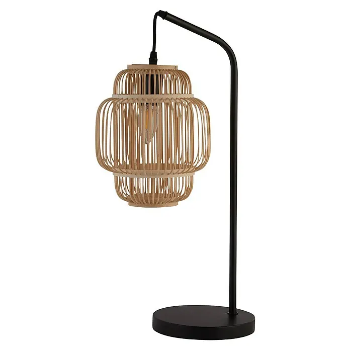 Searchlight Tischleuchte Java - 60 W, L x B x H: 19,5 x 19,5 x 55 cm, Braun/Schwarz, E27, Durchmesser: 20 cm - Elegante Tischleuchte mit einem Schirm aus hellem Holz und einem schwarzen Metallgestell. Das Design ist modern und stilvoll.