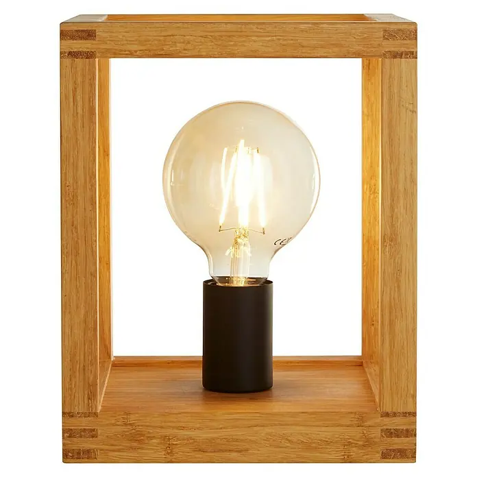 Searchlight Tischleuchte Square - 60 W, L x B x H: 25 x 20 x 25 cm, Braun, E27 - Dekorative Tischleuchte mit einem Holzrahmen und einer Edison-Glühbirne, die ein warmes, einladendes Licht ausstrahlt.