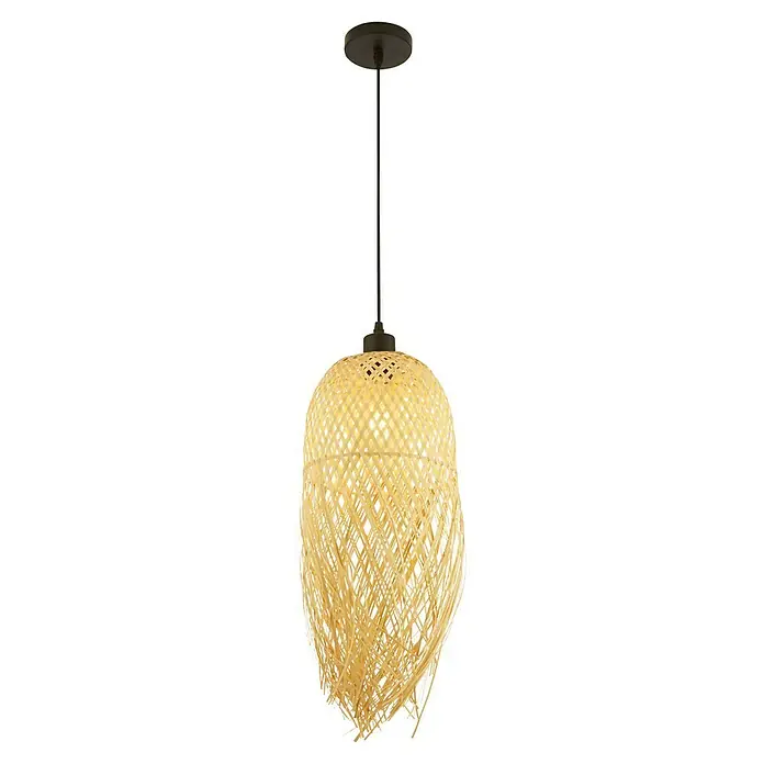 Searchlight Pendelleuchte Bali - 60 W, Braun, E27, Durchmesser: 20 cm - Eine Pendelleuchte mit einem Lampenschirm aus geflochtenem Rattan, die ein warmes Licht ausstrahlt und eine natürliche Note verleiht.