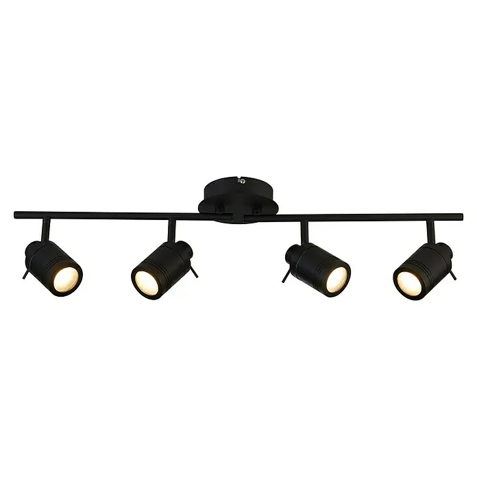 Searchlight LED-Deckenstrahler Samson - 10 W, L x B x H: 79 x 13 x 19,5 cm, Schwarz - Eine moderne, schwarze Schienenleuchte mit vier Strahlern, die ein warmes, gerichtetes Licht abgeben. Ideal für Wohn- und Geschäftsräume.