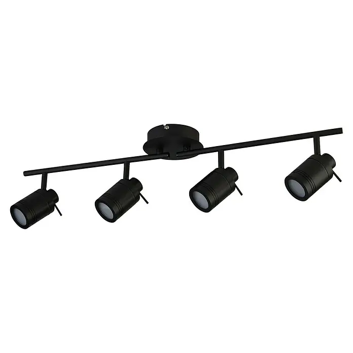 Searchlight LED-Deckenstrahler Samson - 10 W, L x B x H: 79 x 13 x 19,5 cm, Schwarz - Deckenleuchte mit vier schwarzen Strahlern. Modernes Design für stilvolle Beleuchtung in jedem Raum mit justierbaren Lampenköpfen.