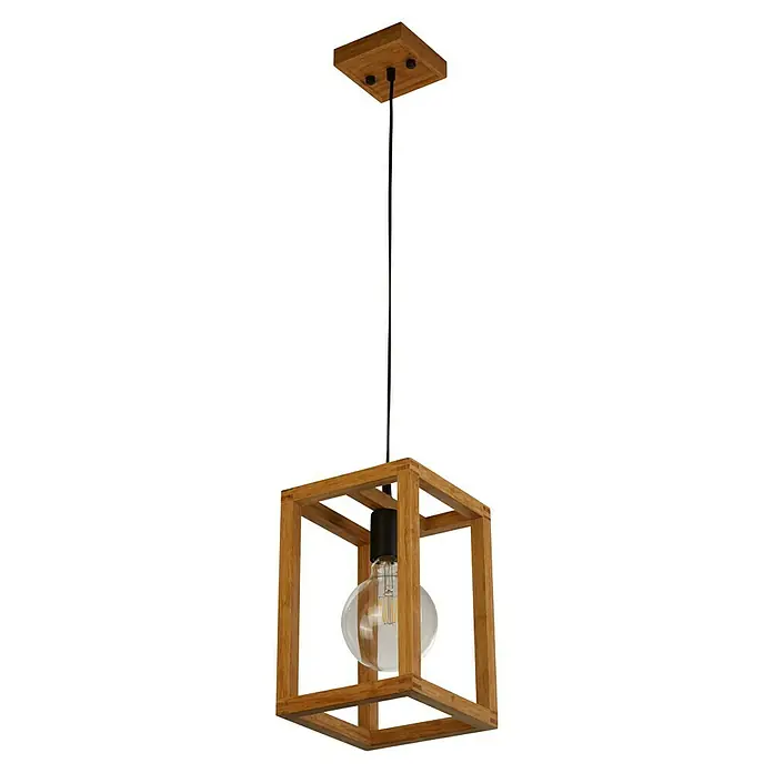 Searchlight Pendelleuchte Square - 60 W, 20 x 20 x 120 cm, Braun/ Schwarz - Pendelleuchte mit Holzrahmen und einer dekorativen Glühbirne für eine stilvolle Beleuchtung im Raum.