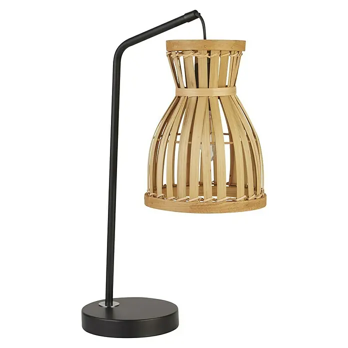 Searchlight Tischleuchte Malaga - 60 W, L x B x H: 26 x 17 x 45 cm, E14 - Elegante Tischleuchte mit schwarzem Gestell und Lampenschirm aus hellem Bambusgeflecht. Das natürliche Design sorgt für eine warme Atmosphäre.