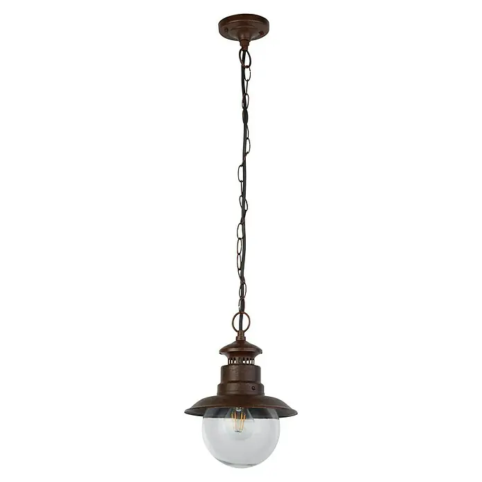 Searchlight Station Pendelleuchte - 60 W, L x B x H: 21,5 x 21,5 x 86 cm - Eine rustikale Hängeleuchte mit einer klaren Glaskugel und einem Kettenaufhänger. Perfekt für den Innen- und Außenbereich geeignet.