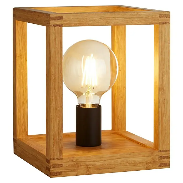 Searchlight Tischleuchte Square - 60 W, L x B x H: 25 x 20 x 25 cm, Braun, E27 - Dekorative Tischleuchte mit Holzrahmen und Edison-Glühbirne. Das warmes Licht schafft eine gemütliche Atmosphäre im Raum.