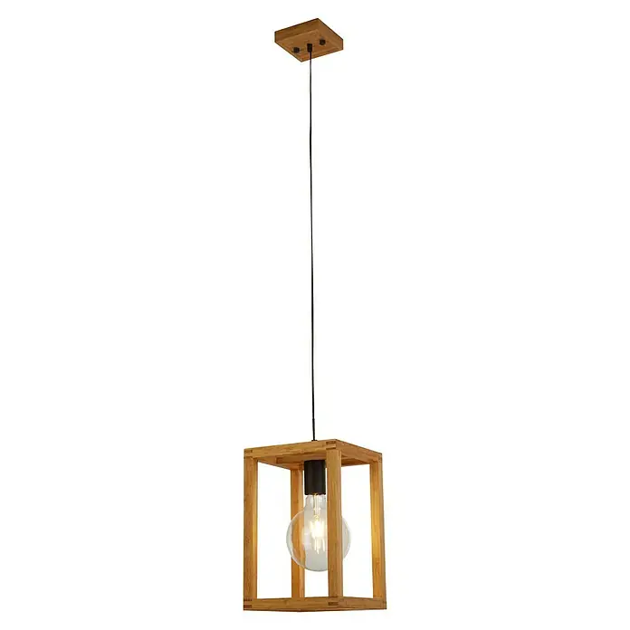Searchlight Pendelleuchte Square - 60 W, 20 x 20 x 120 cm, Braun/ Schwarz - Holz-Pendelleuchte mit einem quadratischen Lampenschirm und einer Edison-Glühbirne für eine warme und einladende Atmosphäre. Perfekt für Wohn- und Essbereich.
