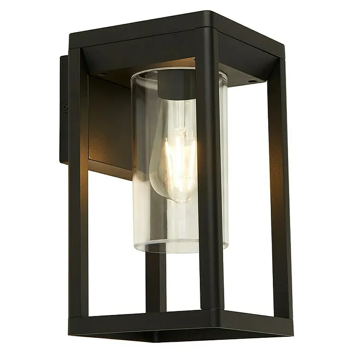Searchlight Außenwandleuchte Atlanta - 15 W, 16,5 x 15 x 27 cm, Schwarz, IP44 - Moderne schwarze Außenwandleuchte mit klarem Zylinderglas und Edison-Glühbirne für stilvolle Beleuchtung im Freien.