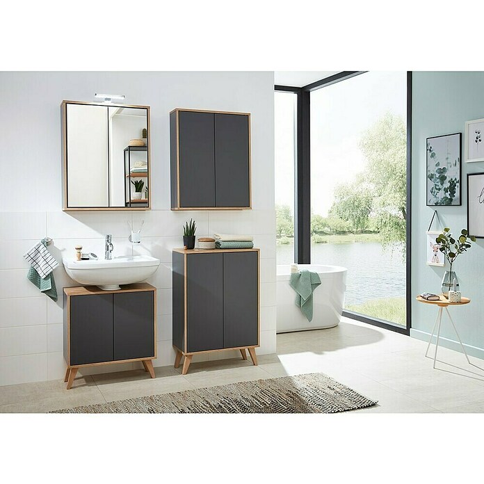 Fackelmann Finn Midischrank (B x T x H: 600 x 305 x 750 mm, Ast-Eiche, Anthrazit) | BAUHAUS