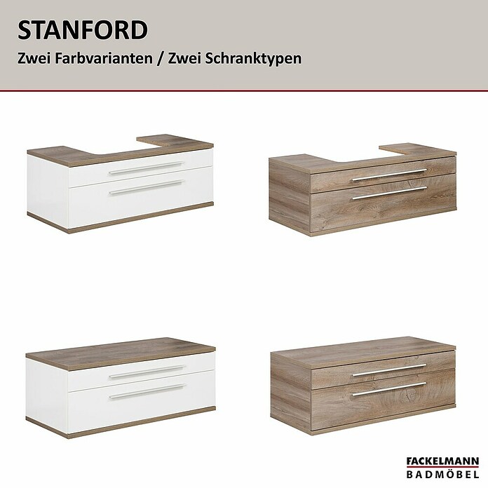Fackelmann Stanford Waschbeckenunterschrank (B x T x H: 1 100 x 500 x 404 mm, Nature Oak, Weiß, OHNE Beckenausschnitt) | BAUHAUS