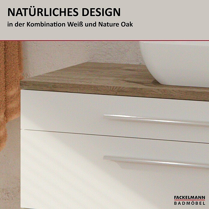 Fackelmann Stanford Waschbeckenunterschrank (B x T x H: 1 100 x 500 x 404 mm, Nature Oak, Weiß, OHNE Beckenausschnitt) | BAUHAUS
