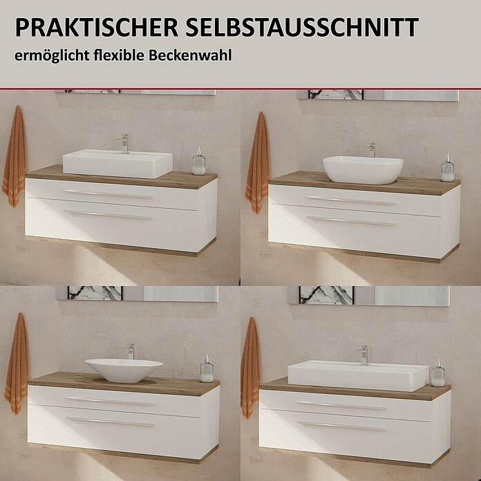 Fackelmann Stanford Waschbeckenunterschrank (B x T x H: 1 100 x 500 x 404 mm, Nature Oak, Weiß, OHNE Beckenausschnitt) | BAUHAUS
