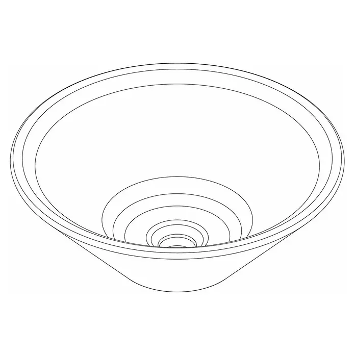 Fackelmann Oxford Waschtisch - Ø x H: 420 x 155 mm, Hahnloch: Ohne, Ohne Überlauf, Weiß - Grafische Darstellung eines trichterförmigen Objekts mit konzentrischen Kreisen, die Tiefe und Perspektive vermitteln.