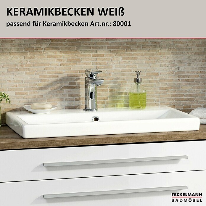 Fackelmann Stanford Waschbeckenunterschrank (B x T x H: 1 000 x 500 x 404 mm, Nature Oak, Weiß, MIT Beckenausschnitt) | BAUHAUS