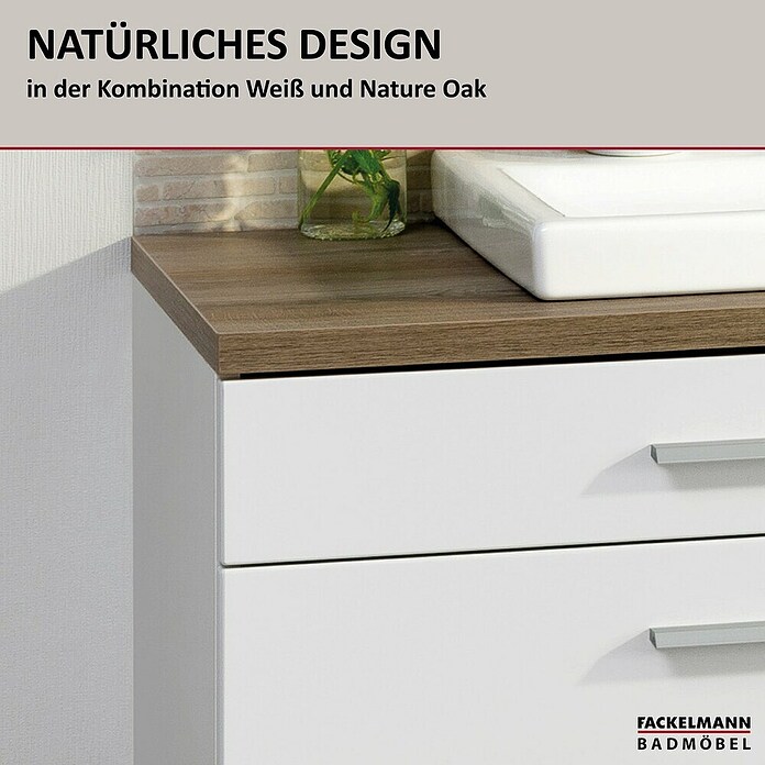Fackelmann Stanford Waschbeckenunterschrank (B x T x H: 1 000 x 500 x 404 mm, Nature Oak, Weiß, MIT Beckenausschnitt) | BAUHAUS