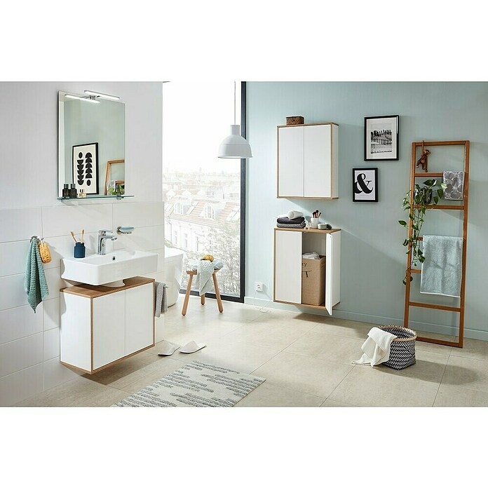 Fackelmann Finn Hängeschrank (B x T x H: 600 x 201 x 750 mm, Ast-Eiche, Weiß) | BAUHAUS