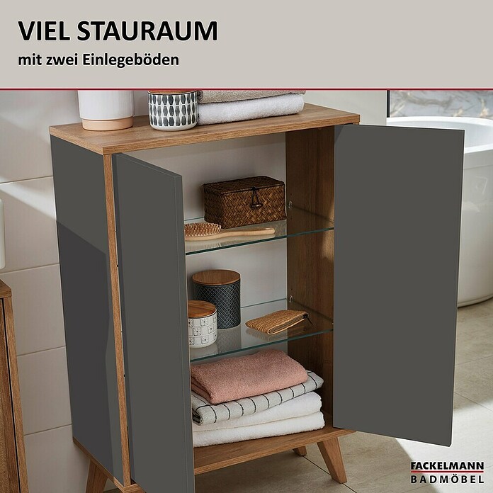 Fackelmann Finn Midischrank (B x T x H: 600 x 305 x 750 mm, Ast-Eiche, Anthrazit) | BAUHAUS