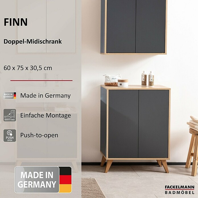 Fackelmann Finn Midischrank (B x T x H: 600 x 305 x 750 mm, Ast-Eiche, Anthrazit) | BAUHAUS