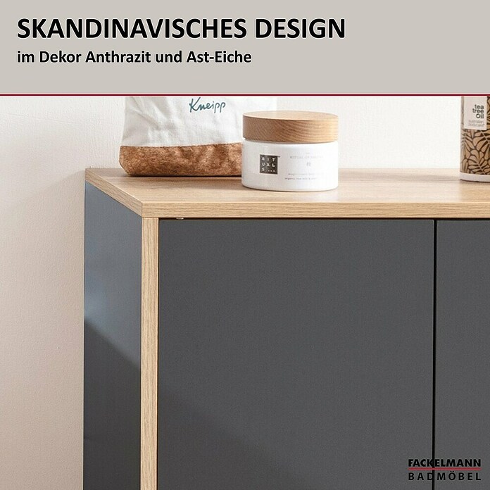 Fackelmann Finn Midischrank (B x T x H: 600 x 305 x 750 mm, Ast-Eiche, Anthrazit) | BAUHAUS