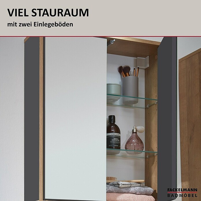Fackelmann Finn Spiegelschrank (B x H: 600 x 750 mm, Ast-Eiche, Anthrazit) | BAUHAUS
