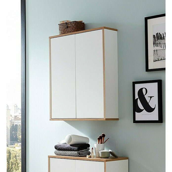 Fackelmann Finn Hängeschrank (B x T x H: 600 x 201 x 750 mm, Ast-Eiche, Weiß) | BAUHAUS