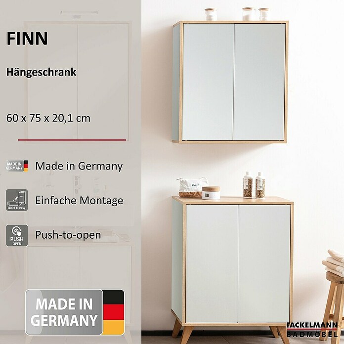 Fackelmann Finn Hängeschrank (B x T x H: 600 x 201 x 750 mm, Ast-Eiche, Weiß) | BAUHAUS